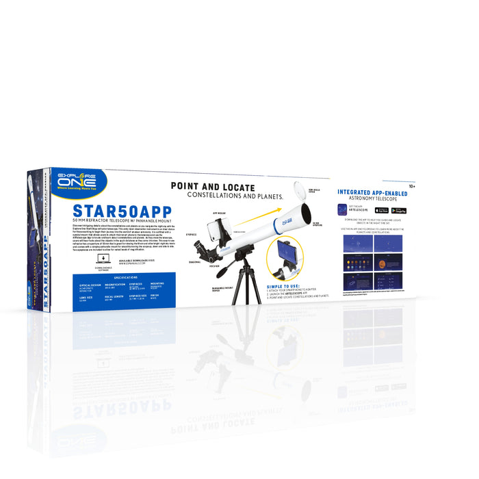 Explore One STARAPP - 50mm Refractor Telescope w/ Panhandle Mount and Astronomy APP