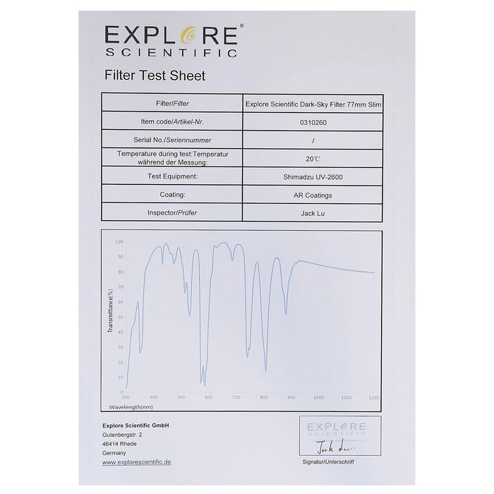 Explore Scientific Dark-Sky Filter 77mm Slim